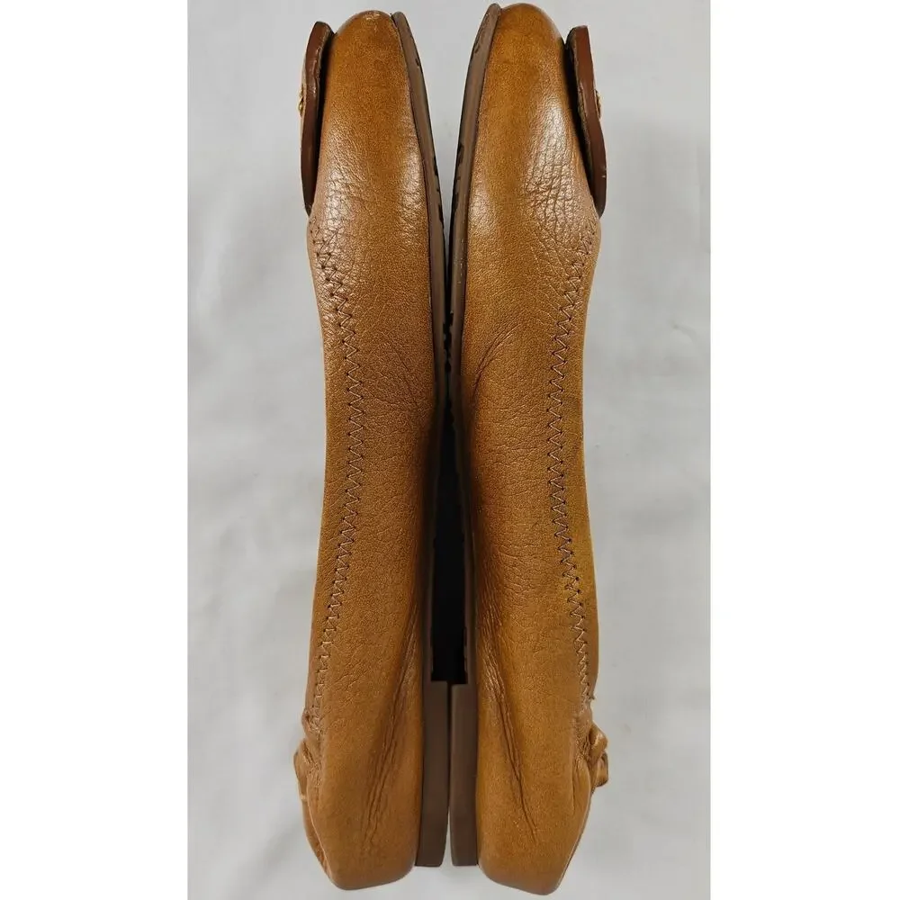 Tory Burch Tan Leather Logo Round Toe Ballet Flats - Picture 11 of 12